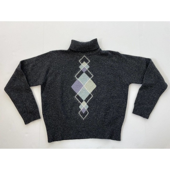 Valerie Stevens Argyle Sweater Women's Size Small Gray Wool Diamond Pullover - Picture 9 of 9